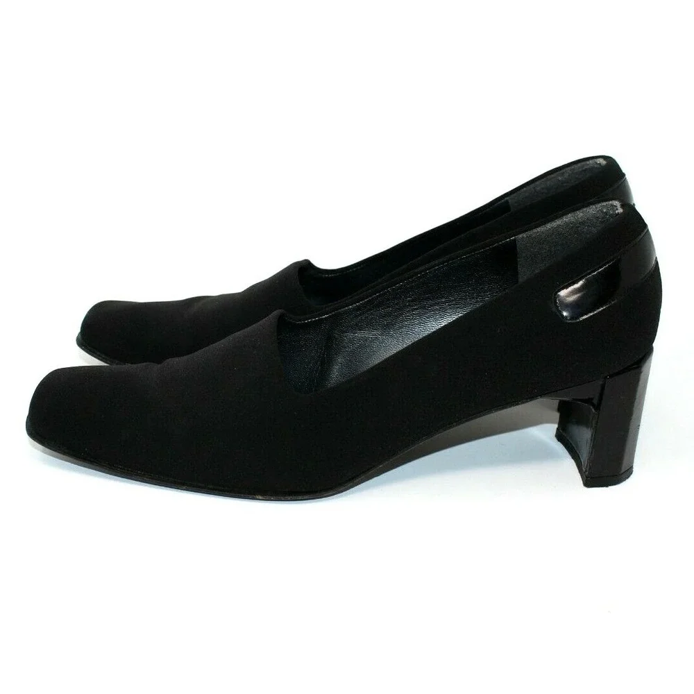 Stuart Weitzman Shoes Womens 7.5AA Textile Square Toe Black Block Heel